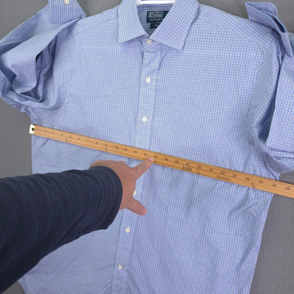 Polo Ralph Lauren Shirt Regent Fit Blue Gingham Check 16.5 L Cotton Dress Shirt